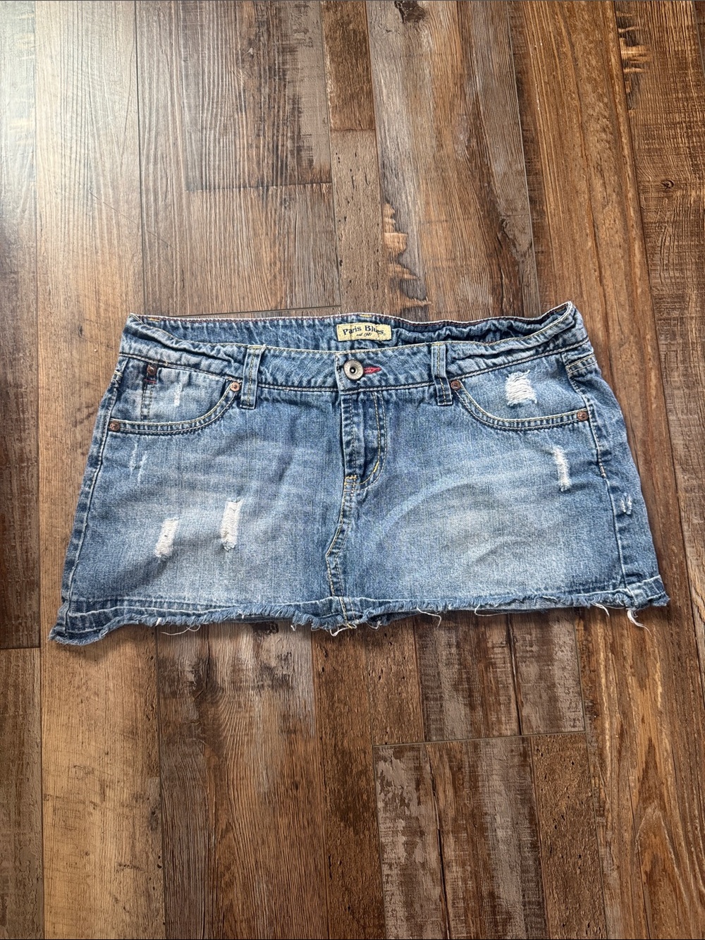 Paris Blues Light Blue Distressed Denim Mini Skirt